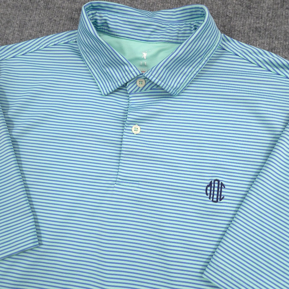 Fairway & Greene Mid Ocean Club Polo Shirt Mens XL Blue Striped MOC Performance